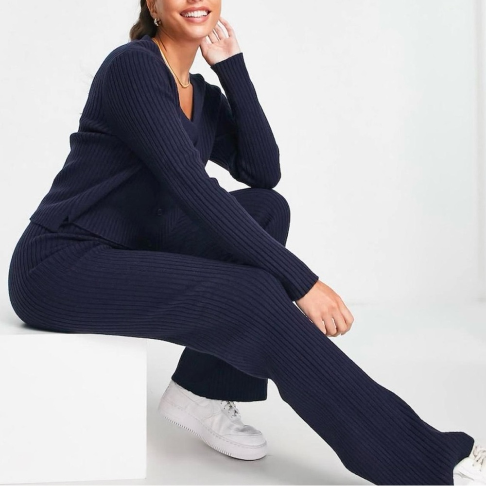 Women's Navy Ribbed Knit Set